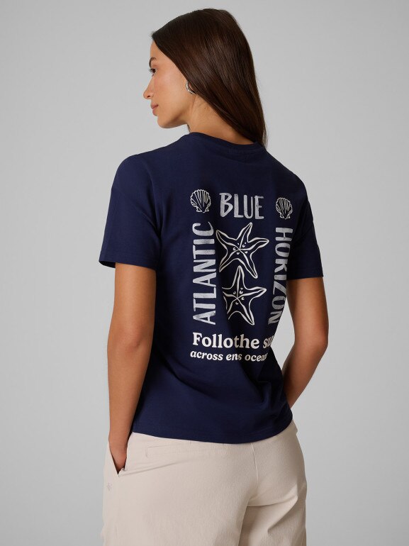 Damski t-shirt z nadrukiem 4F 4FRSS26TTSHF4021 - granatowy