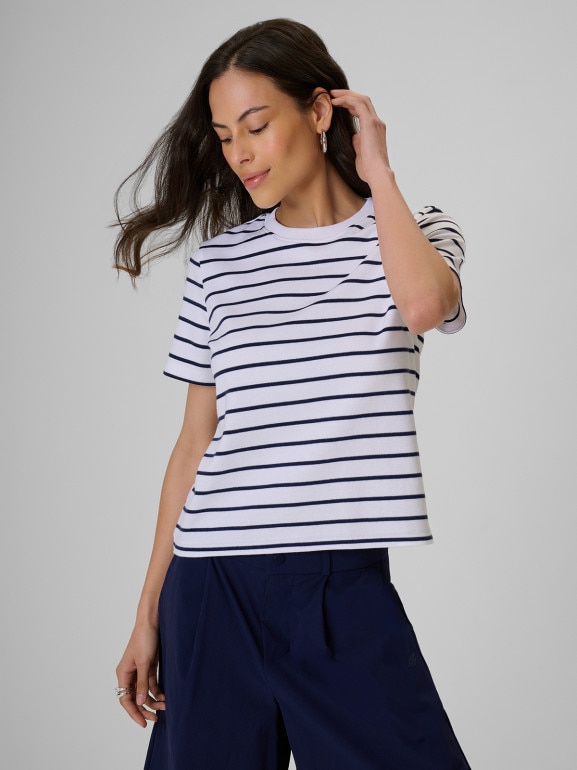 Damski t-shirt w paski 4F 4FRSS26TTSHF4023 - biały