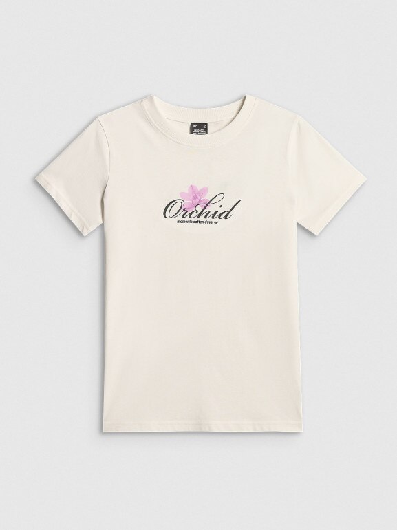 Damski t-shirt z nadrukiem 4F 4FRSS26TTSHF4028 - biały