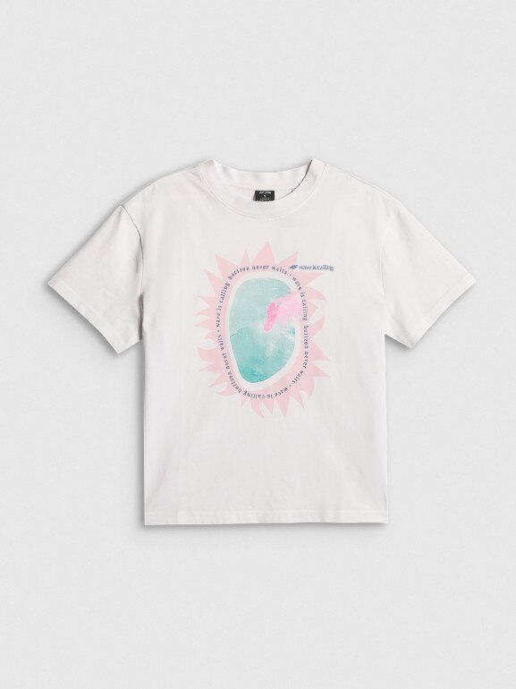 Damski t-shirt z nadrukiem 4F 4FRSS26TTSHF4536 - biały