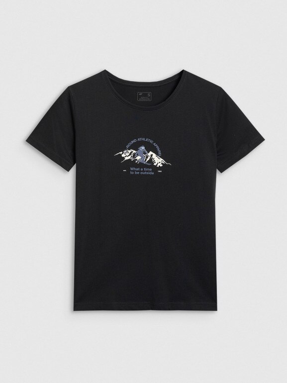 Damski t-shirt z nadrukiem 4F 4FWAW25TTSHF2713 - czarny
