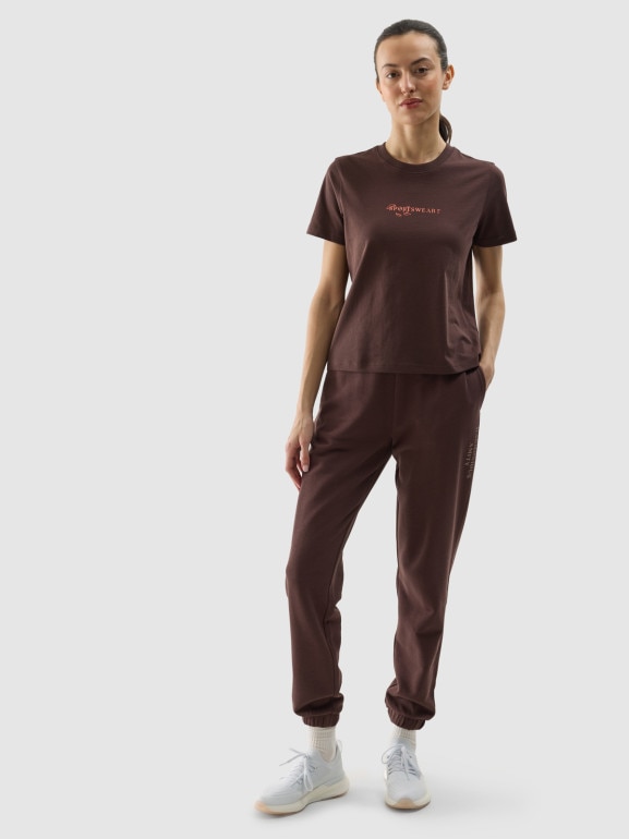 Damski t-shirt z nadrukiem 4F 4FWSS24TTSHF1354 - brązowy