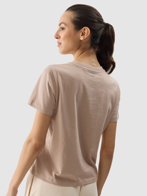 Damski t-shirt z nadrukiem 4F 4FWSS24TTSHF1354 - beżowy