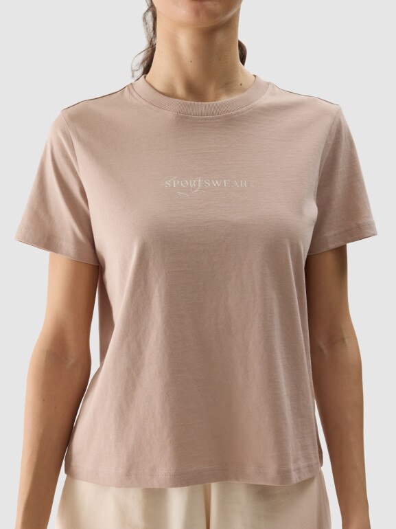 Damski t-shirt z nadrukiem 4F 4FWSS24TTSHF1354 - beżowy
