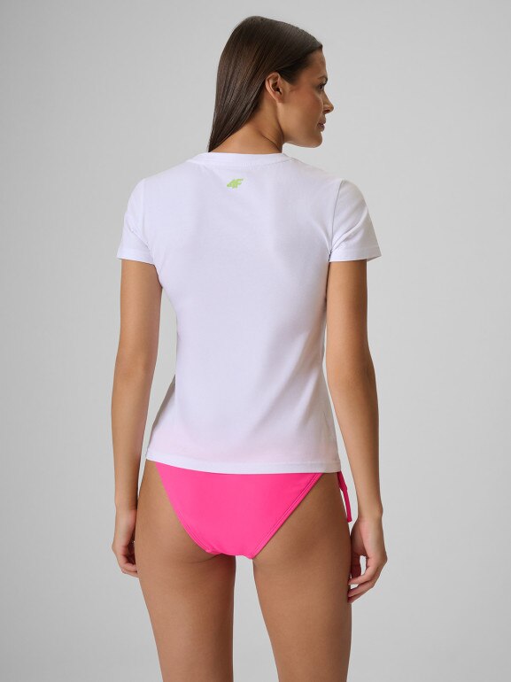 Damski t-shirt z nadrukiem 4F 4FWSS26TTSHF2717 - biały