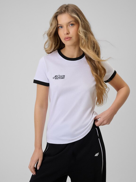 Damski t-shirt z nadrukiem 4F 4FWSS26TTSHF2725 - biały