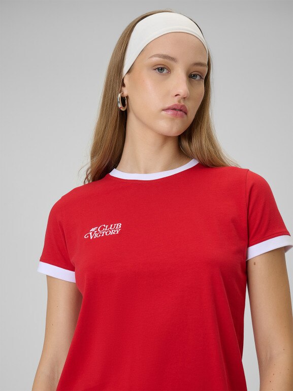 Damski t-shirt z nadrukiem 4F 4FWSS26TTSHF2725 - czerwony