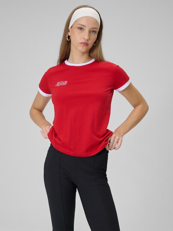Damski t-shirt z nadrukiem 4F 4FWSS26TTSHF2725 - czerwony
