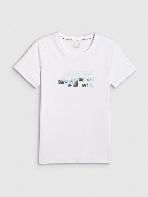 Damski t-shirt z nadrukiem 4F 4FWSS26TTSHF2775 - biały