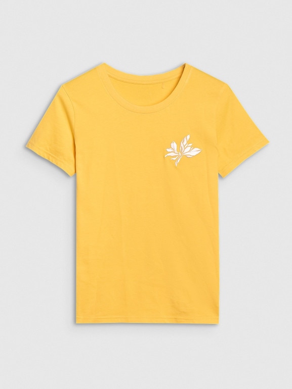 Damski t-shirt z nadrukiem 4F 4FRSS25TTSHF2693 - żółty