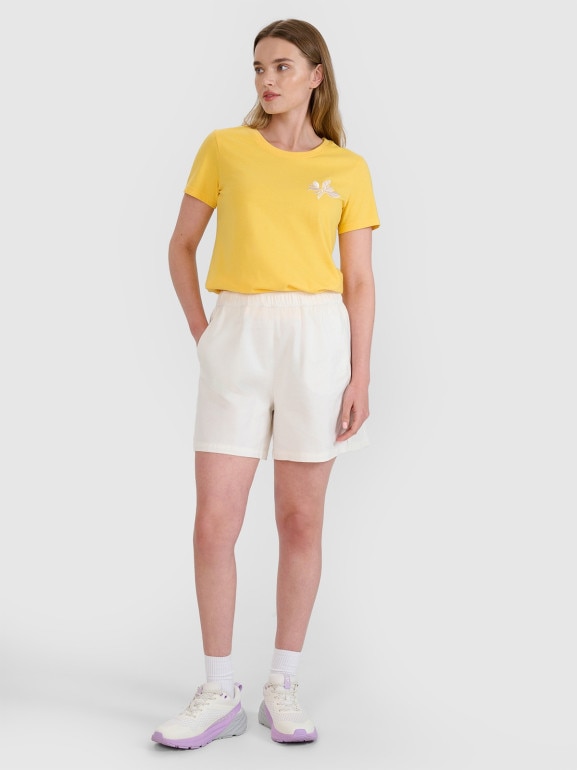 Damski t-shirt z nadrukiem 4F 4FRSS25TTSHF2693 - żółty