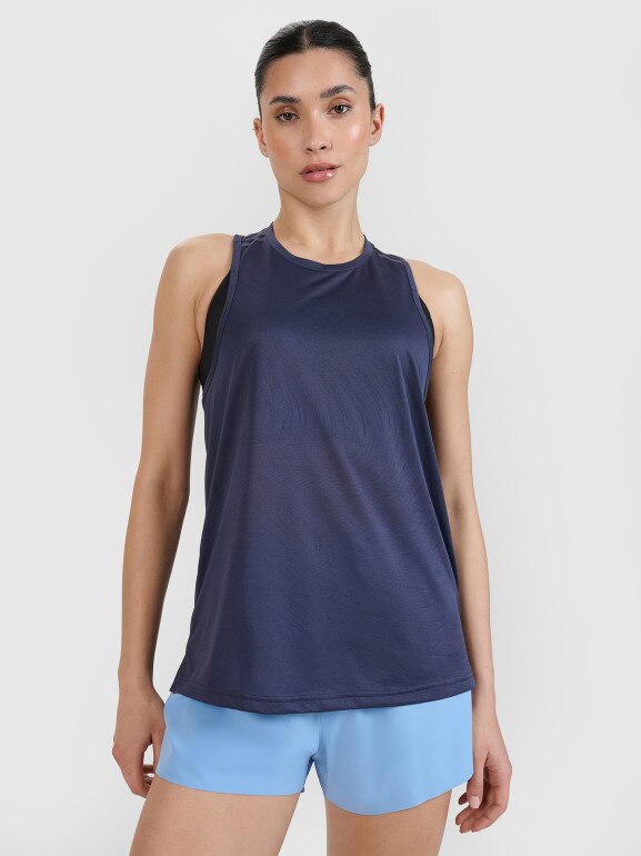 Damski top do biegania 4F 4FWSS25TFSLF427 - granatowy