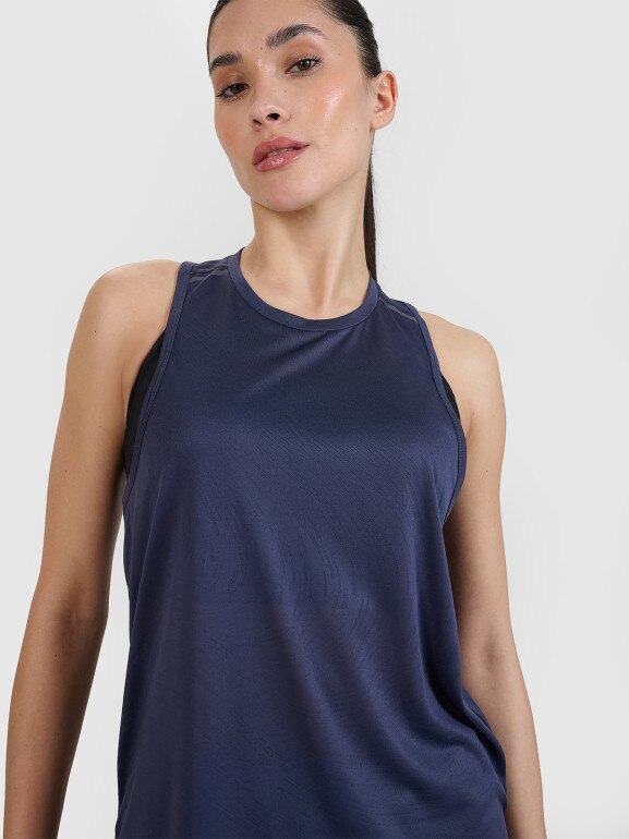 Damski top do biegania 4F 4FWSS25TFSLF427 - granatowy