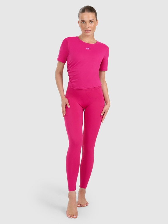 Damski crop top do jogi i pilatesu 4F 4FWAW25TFTSF1524 - różowy