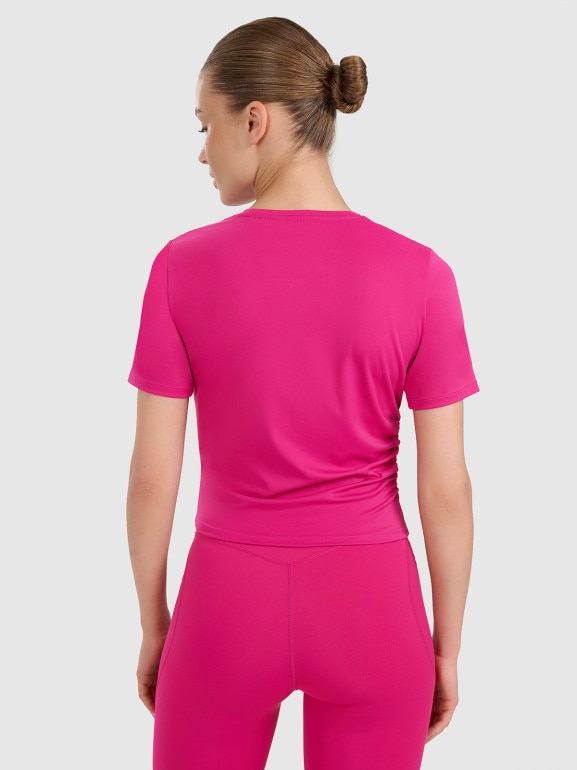 Damski crop top do jogi i pilatesu 4F 4FWAW25TFTSF1524 - różowy