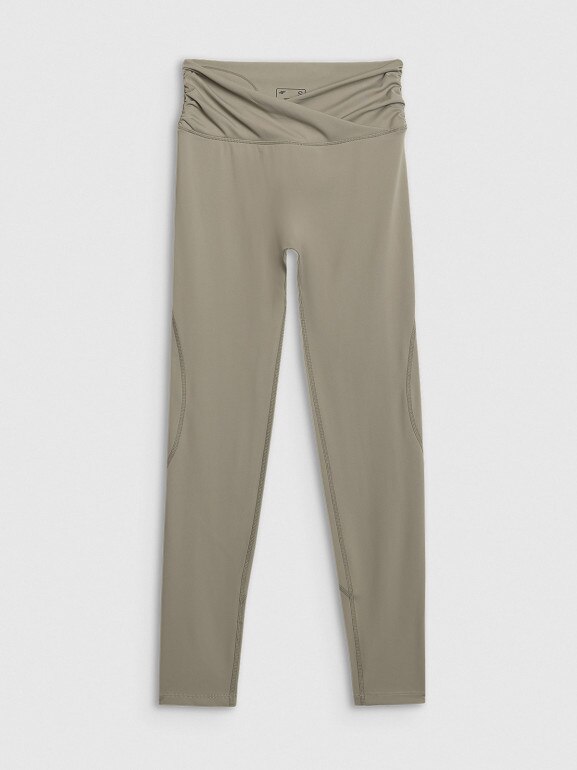 Damskie legginsy do jogi i pilatesu 4F 4FWAW25TFTIF369 - oliwkowe
