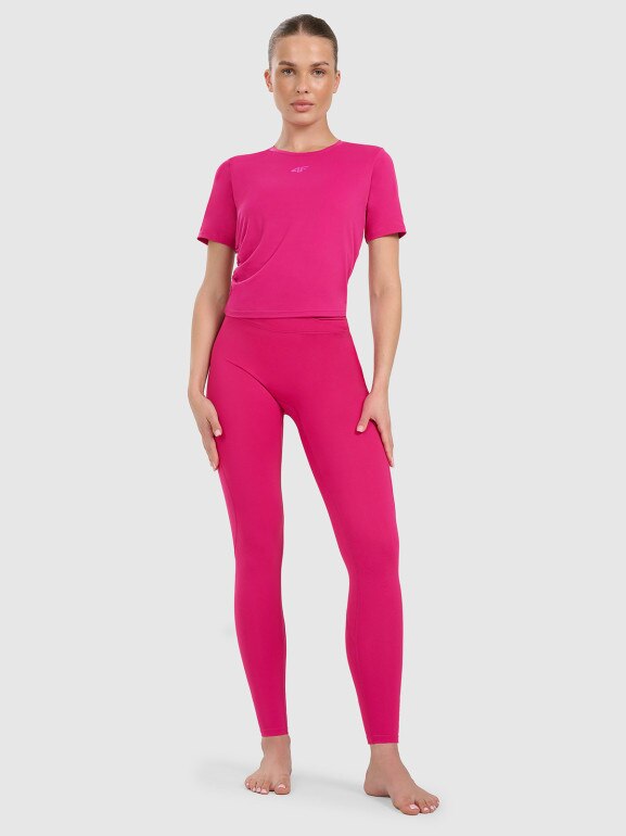 Damskie legginsy do jogi i pilatesu 4F 4FWAW25TFTIF369 - różowe