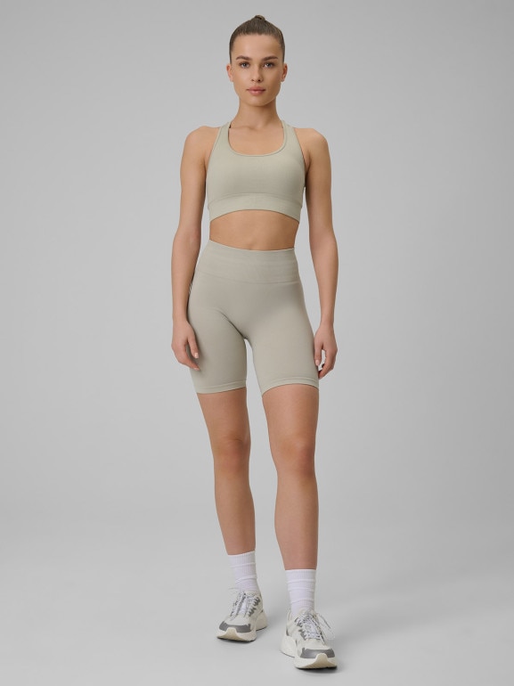 Damskie legginsy kolarki treningowe 4F 4FWSS26TFSTF109 - beżowe