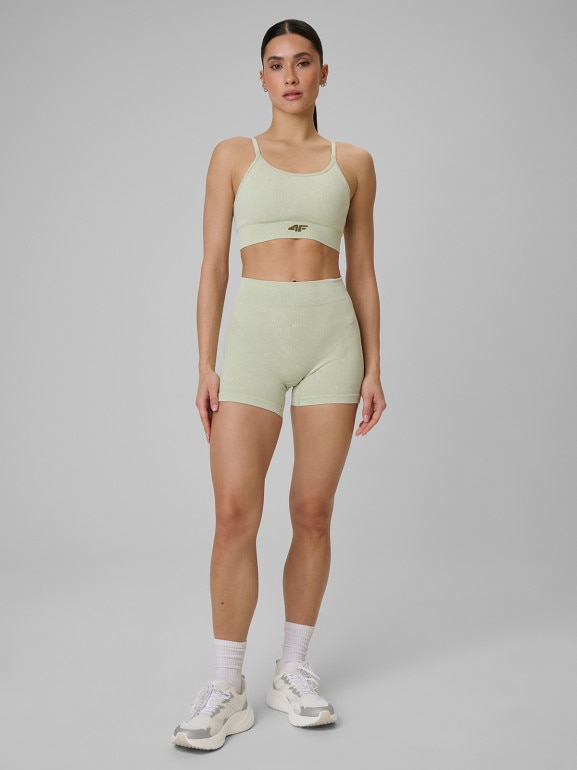 Damskie legginsy krótkie treningowe 4F 4FWSS26TFSTF072 - zielone