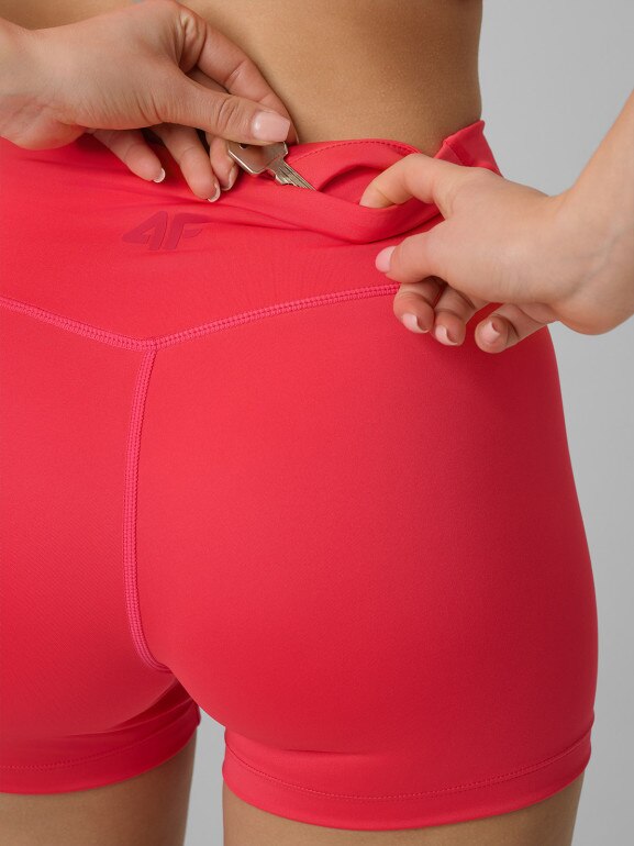 Damskie legginsy krótkie treningowe 4F 4FWSS26TFSTF086 - czerwone