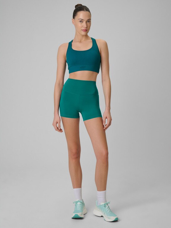 Damskie legginsy krótkie treningowe 4F 4FWSS26TFSTF086 - turkusowe