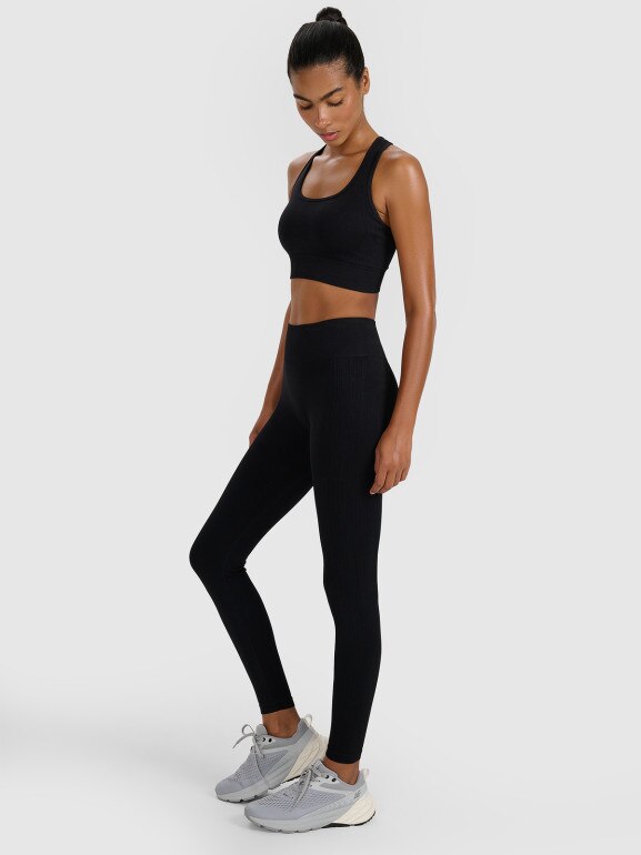 Damskie legginsy treningowe bezszwowe 4F 4FWMM00TFTIF414 - czarne