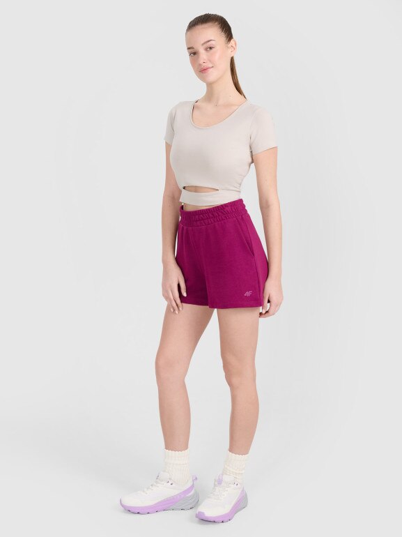 Damskie spodenki dresowe czarne 4F 4FWMM00TSHOF704 - fioletowe
