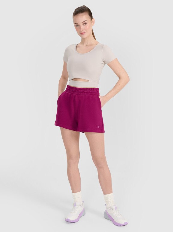 Damskie spodenki dresowe czarne 4F 4FWMM00TSHOF704 - fioletowe