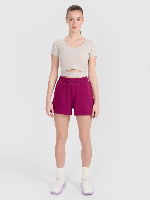 Damskie spodenki dresowe czarne 4F 4FWMM00TSHOF704 - fioletowe
