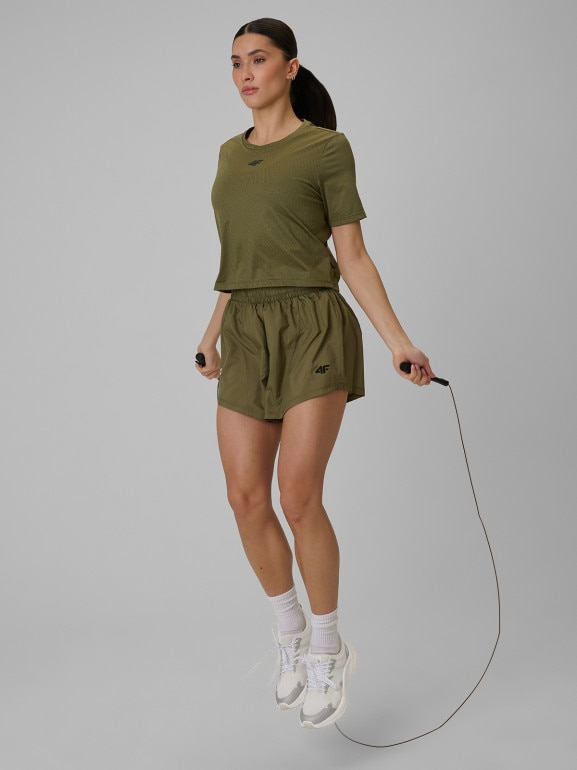 Damskie spodenki treningowe 4F 4FWSS26TFSHF1295 - khaki