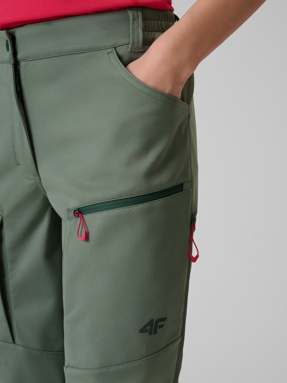 Damskie spodnie trekkingowe softshell 4F 4FWSS26TFTRF1352 - zielone