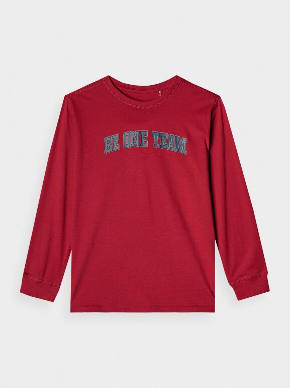 Chłopięcy longsleeve z nadrukiem 4F 4FJRAW24TLONM403 - czerwony