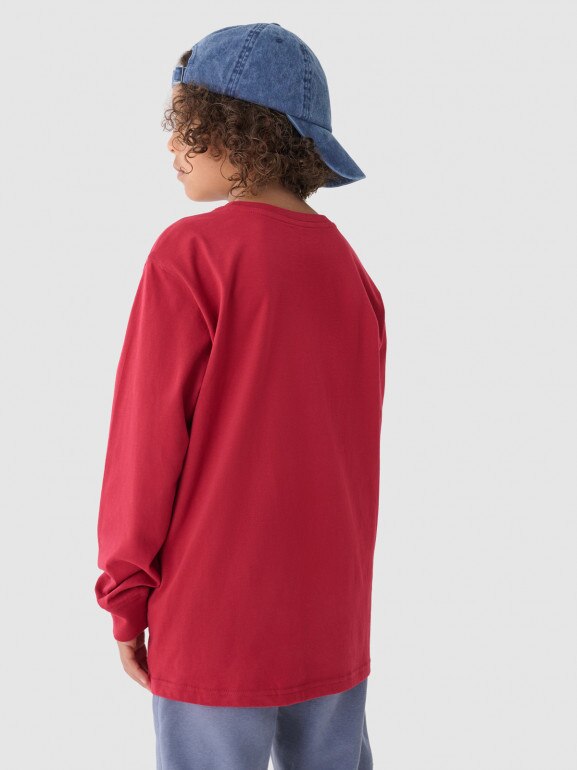 Chłopięcy longsleeve z nadrukiem 4F 4FJRAW24TLONM403 - czerwony