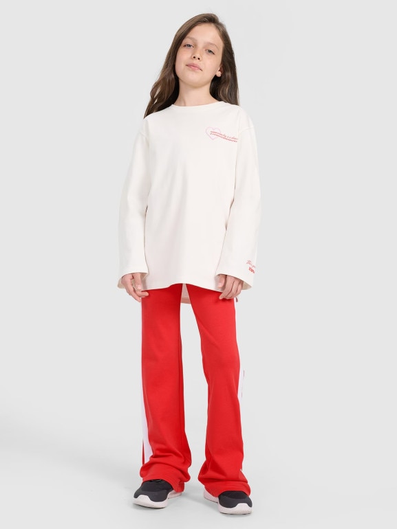 Dziewczęcy longsleeve z nadrukiem 4F 4FJRAW25TLONF589 - biały