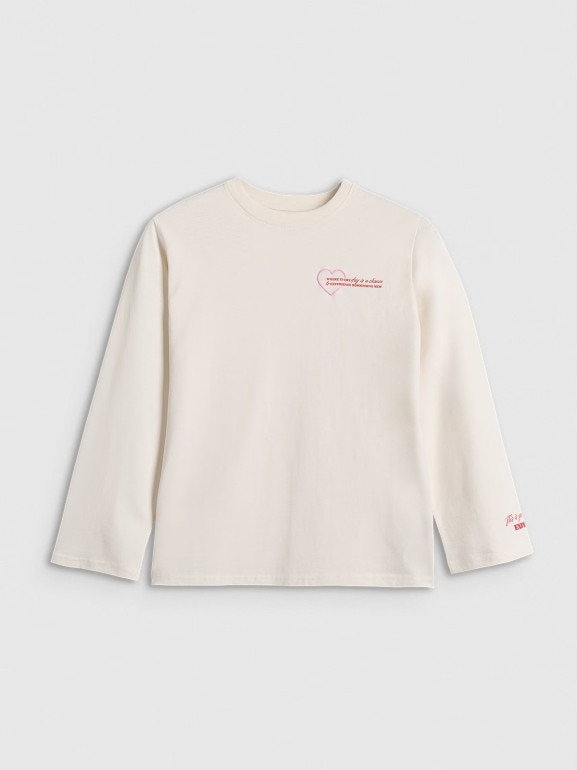 Dziewczęcy longsleeve z nadrukiem 4F 4FJRAW25TLONF589 - biały