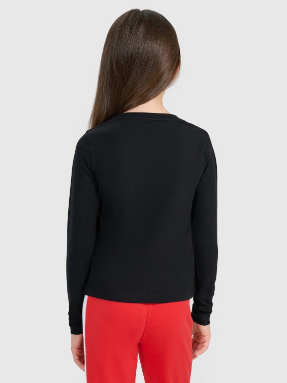 Dziewczęcy longsleeve bez nadruku 4F 4FJRAW25TLONF603 - biały