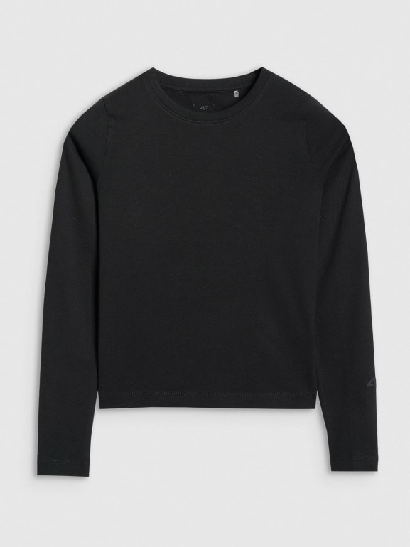 Dziewczęcy longsleeve bez nadruku 4F 4FJRAW25TLONF603 - biały