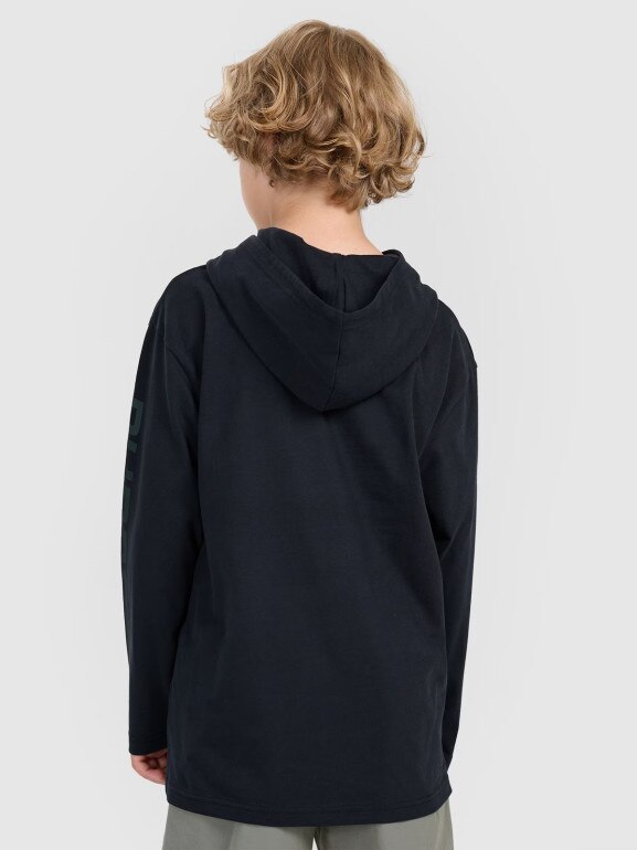 Chłopięcy longsleeve z kapturem 4F 4FJRAW25TLONM610 - czarny