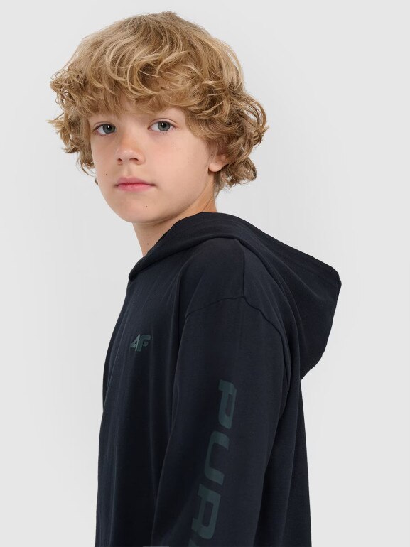 Chłopięcy longsleeve z kapturem 4F 4FJRAW25TLONM610 - czarny