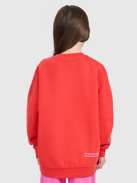 Dziewczęca bluza nierozpinana bez kaptura 4F 4FJRAW25TSWSF2428 - czerwona