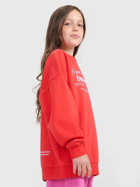 Dziewczęca bluza nierozpinana bez kaptura 4F 4FJRAW25TSWSF2428 - czerwona