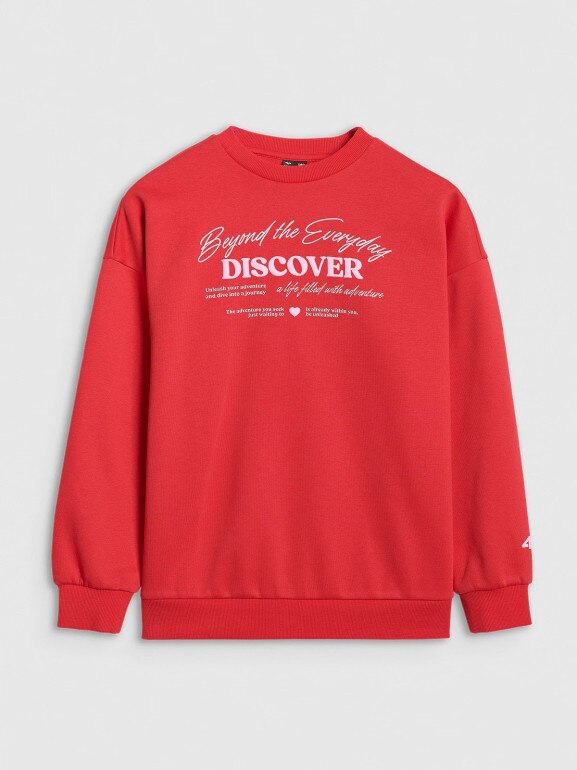Dziewczęca bluza nierozpinana bez kaptura 4F 4FJRAW25TSWSF2428 - czerwona