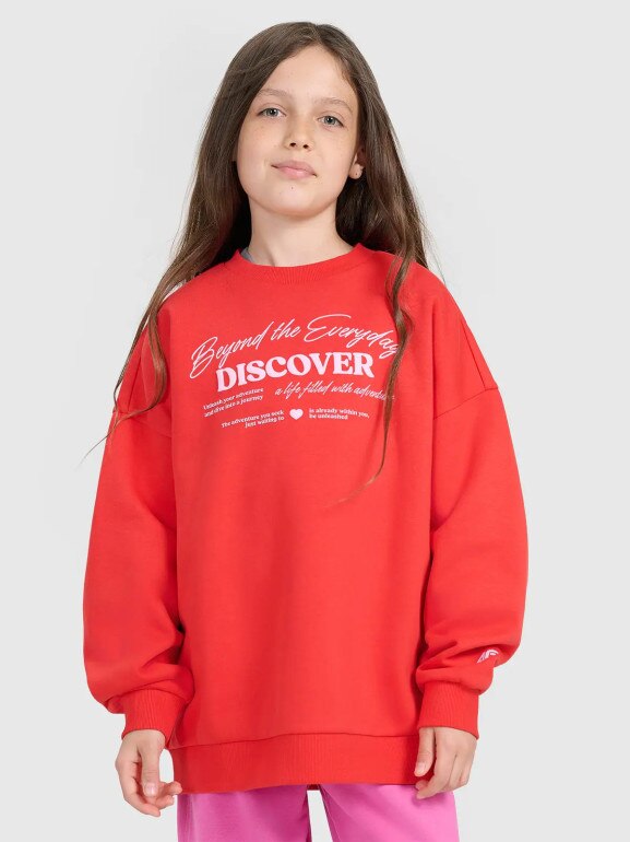 Dziewczęca bluza nierozpinana bez kaptura 4F 4FJRAW25TSWSF2428 - czerwona