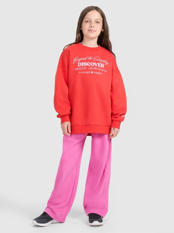 Dziewczęca bluza nierozpinana bez kaptura 4F 4FJRAW25TSWSF2428 - czerwona