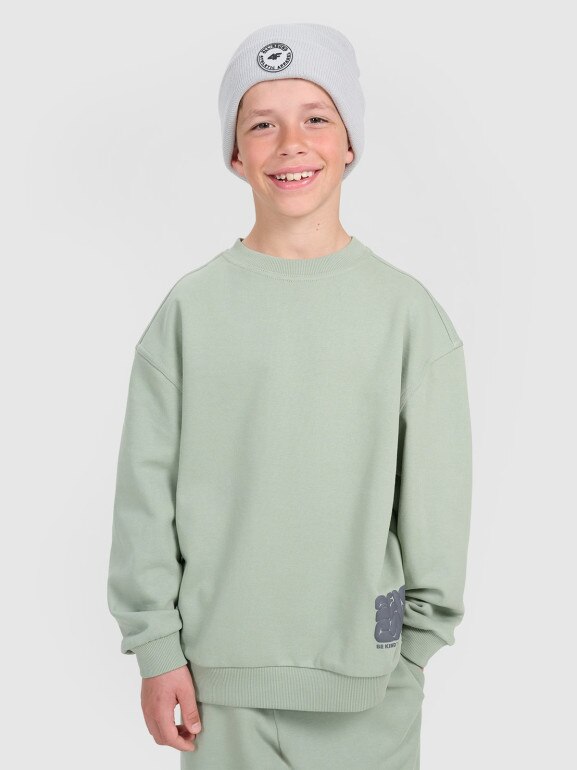 Chłopięca bluza nierozpinana bez kaptura 4F 4FJRAW25TSWSM2448 - oliwkowa