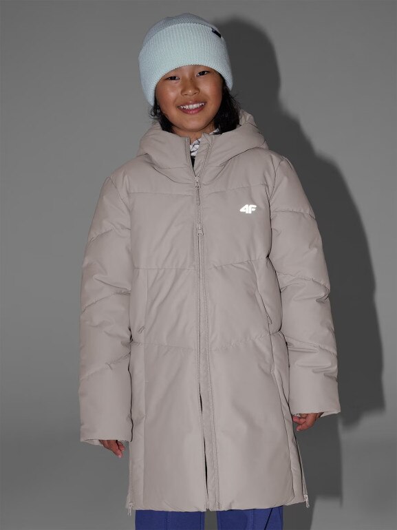 Dziewczęcy płaszcz zimowy 4F 4FJRAW25TTJAF1068 - beżowy