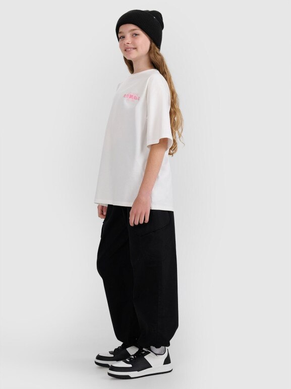 Dziewczęce spodnie cargo 4F 4FJRAW25TTROF1533 - czarne