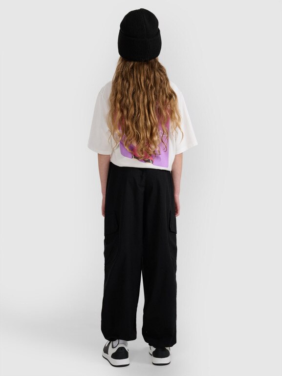 Dziewczęce spodnie cargo 4F 4FJRAW25TTROF1533 - czarne