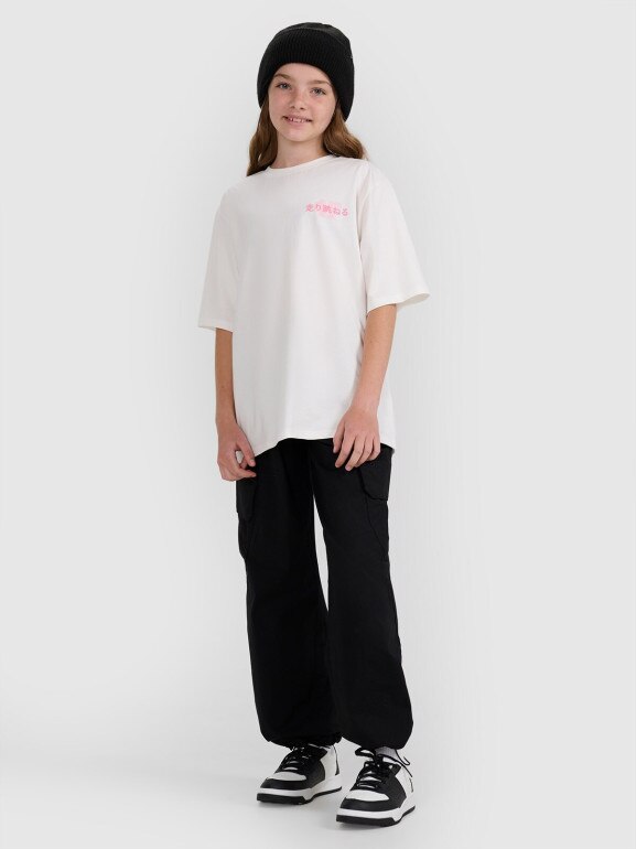 Dziewczęce spodnie cargo 4F 4FJRAW25TTROF1533 - czarne