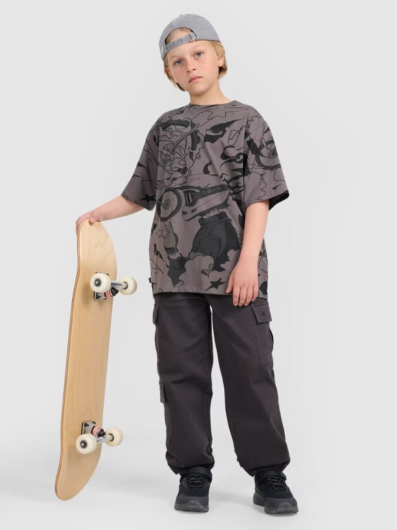 Chłopięce spodnie cargo 4F 4FJRAW25TTROM1527 - szare